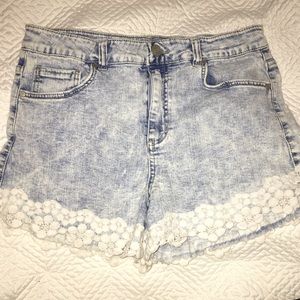 High Waisted Jean Shorts w/Floral Lace